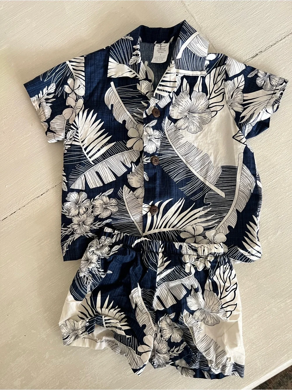 Palmwave Hawaii Toddler 2T Hawaiian Shirt Shorts Set Navy Tropical 100% cotton